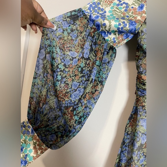 ASOS Womens Dress Size 6 Multicolored Floral  Boho Prairie Deep V Open Back Maxi - Picture 8 of 14